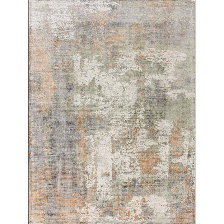 Stornfield | Green and Pink Modern Polyester Abstract Washable Non-Slip Rug for Living Room