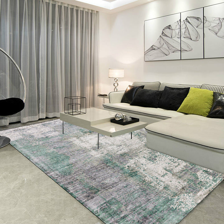 Stornfield | Green and Pink Modern Polyester Abstract Washable Non-Slip Rug for Living Room