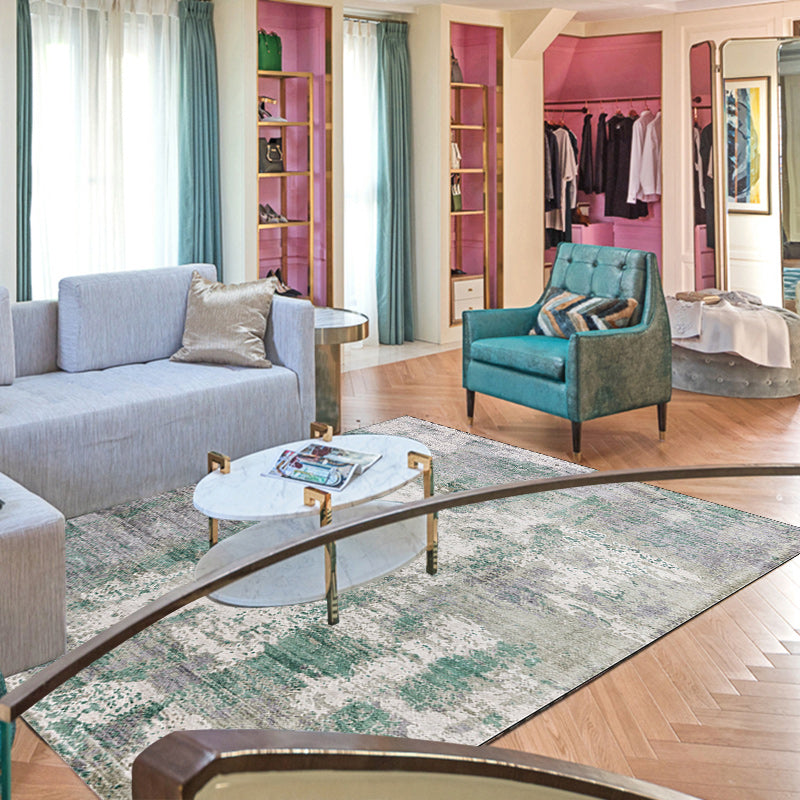 Stornfield | Green and Pink Modern Polyester Abstract Washable Non-Slip Rug for Living Room