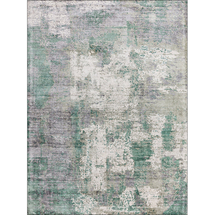 Stornfield | Green and Pink Modern Polyester Abstract Washable Non-Slip Rug for Living Room
