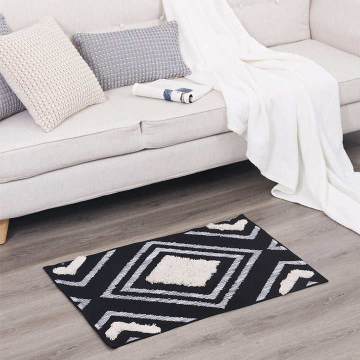 Short-pile bathroom and living rug with geometric diamond pattern and anti-slip backing Stornfield