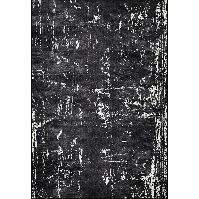 Stornfield | Industrial Black Polyester Floor Mat Abstract Rug Washable Non-Slip Backing Living Room Flooring