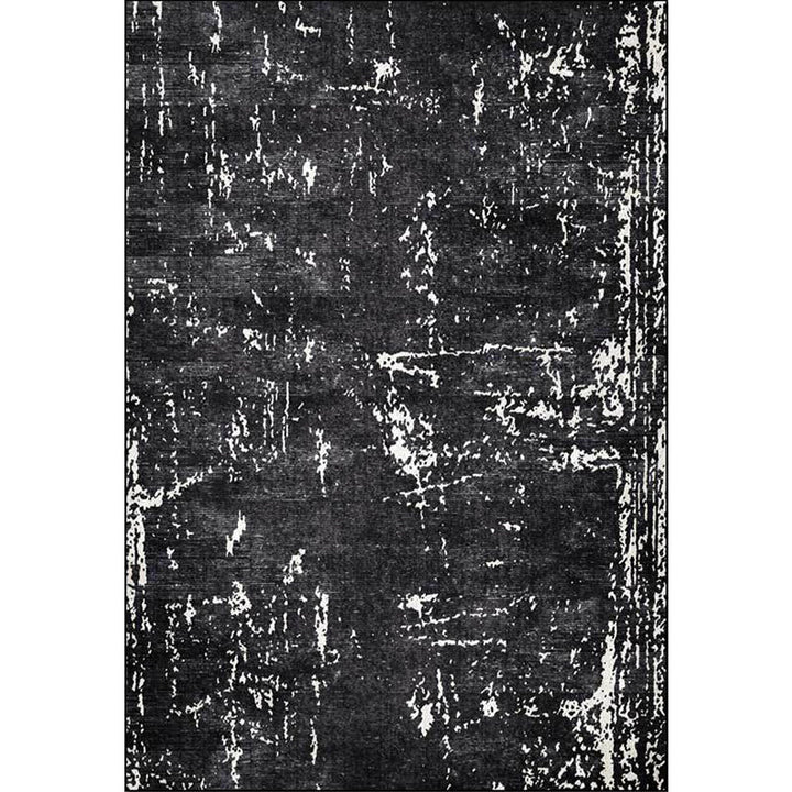 Stornfield | Industrial Black Polyester Floor Mat Abstract Rug Washable Non-Slip Backing Living Room Flooring