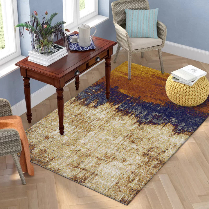 Stornfield | Brown Industrial Oil Painting Print Polyester Washable Rug with Non-Slip Backing Living Room Mat