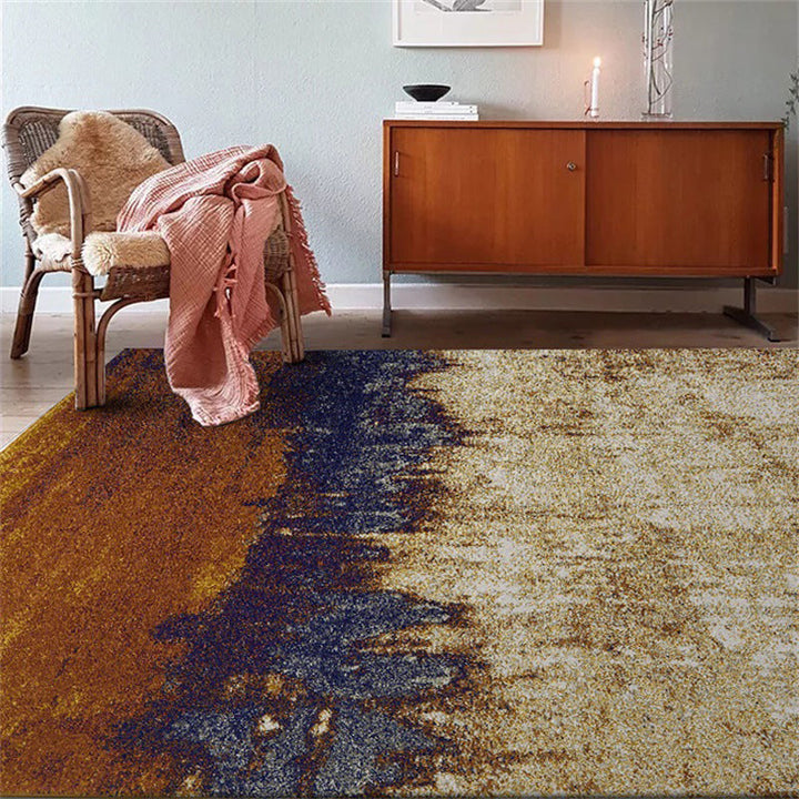 Stornfield | Brown Industrial Oil Painting Print Polyester Washable Rug with Non-Slip Backing Living Room Mat