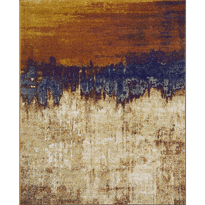 Stornfield | Brown Industrial Oil Painting Print Polyester Washable Rug with Non-Slip Backing Living Room Mat