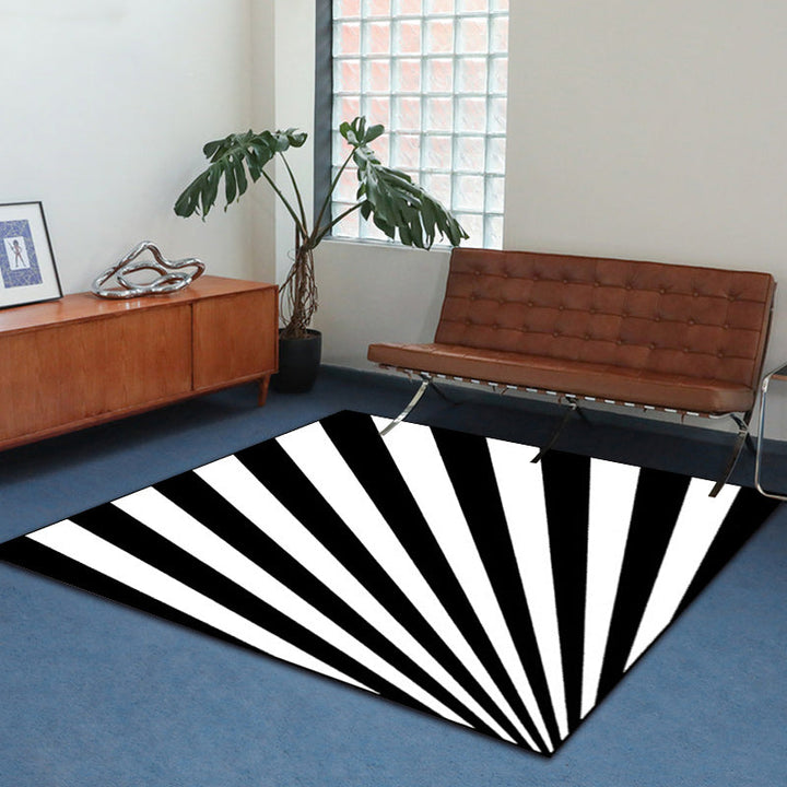 Stornfield | Modern Novelty Rug with Black and White 3D Line Pattern Polyester Carpet Non-Slip Rug for Indoor Decoration
