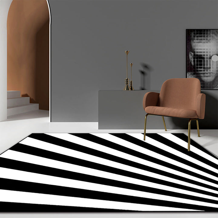 Stornfield | Modern Novelty Rug with Black and White 3D Line Pattern Polyester Carpet Non-Slip Rug for Indoor Decoration