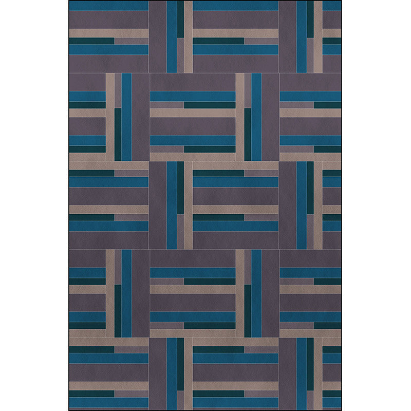 Stornfield | Nordic Novelty Blue and Purple Color Block Striped Polyester Washable Rug for Home Decor