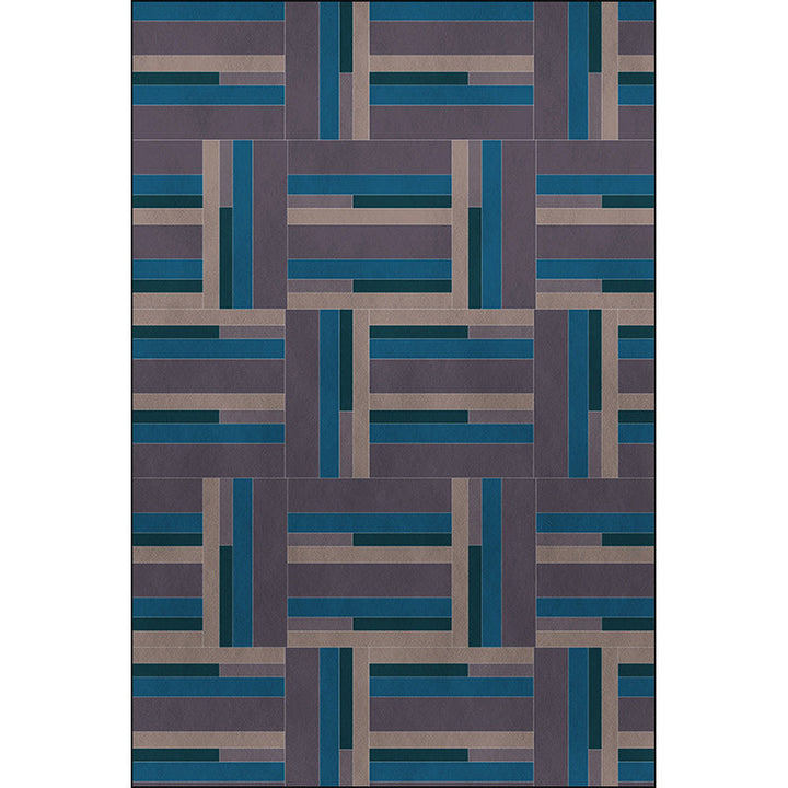 Stornfield | Nordic Novelty Blue and Purple Color Block Striped Polyester Washable Rug for Home Decor