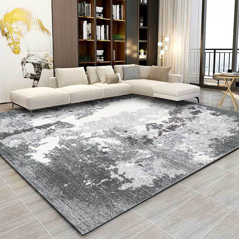 Stornfield | Grey and White Polyester Contemporary Rug, Washable Abstract Carpet with Non-Slip Backing for Living Room