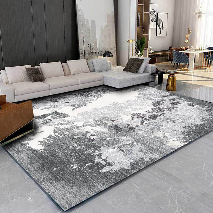 Stornfield | Grey and White Polyester Contemporary Rug, Washable Abstract Carpet with Non-Slip Backing for Living Room