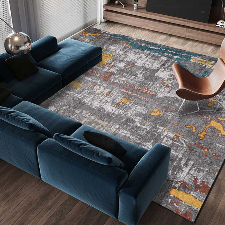 Stornfield | Grey Industrial Abstract Rug Machine Washable Polyester Rug Non-Slip Mat for Bedroom
