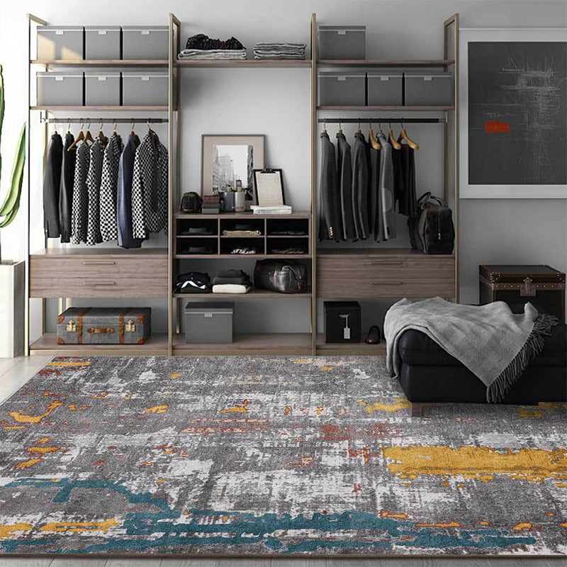 Stornfield | Grey Industrial Abstract Rug Machine Washable Polyester Rug Non-Slip Mat for Bedroom