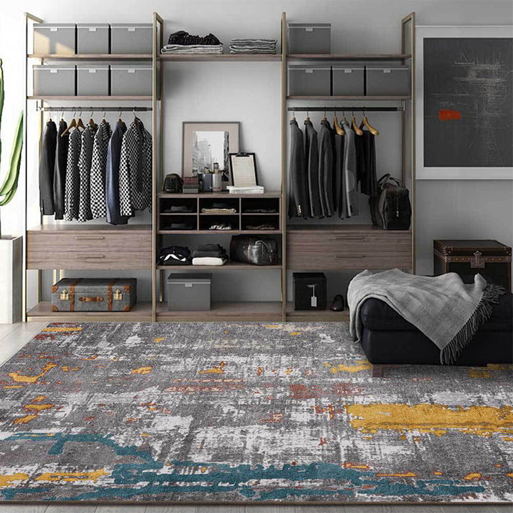 Stornfield | Grey Industrial Abstract Rug Machine Washable Polyester Rug Non-Slip Mat for Bedroom