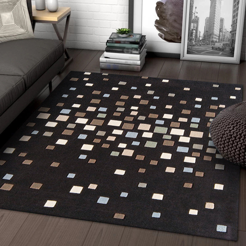 Stornfield | Black Bedroom Rug New Polyester Houndstooth Pattern Rug with Non-Slip Back Pet-Friendly Rug