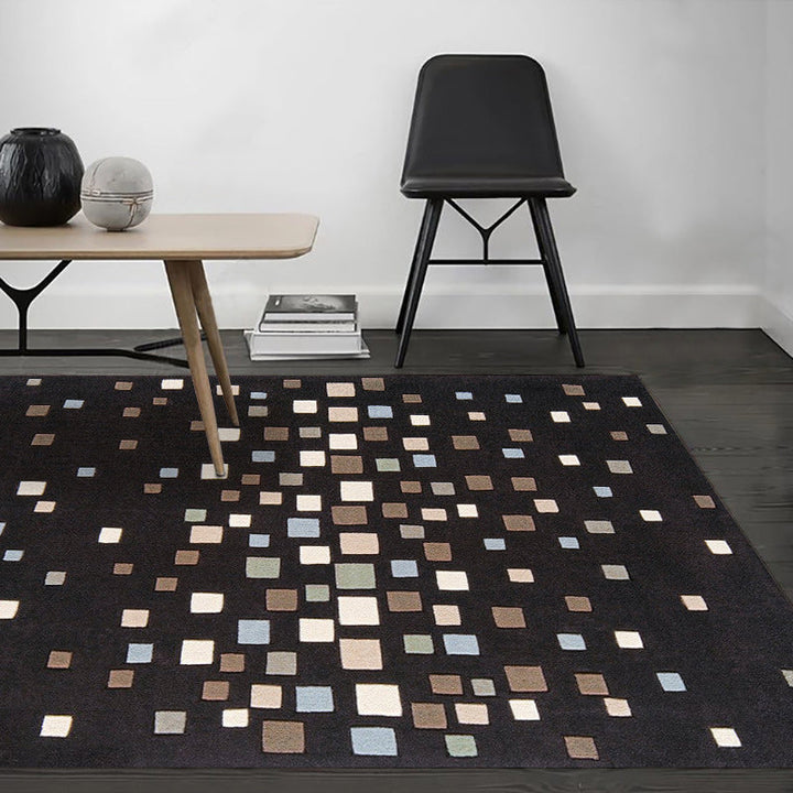 Stornfield | Black Bedroom Rug New Polyester Houndstooth Pattern Rug with Non-Slip Back Pet-Friendly Rug