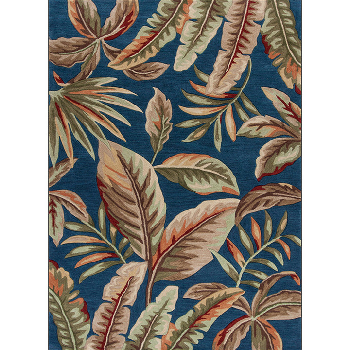 Stornfield | Blue Tropical Leaf Printed Polyester Rug Non-Slip Washable Mat for Living Room