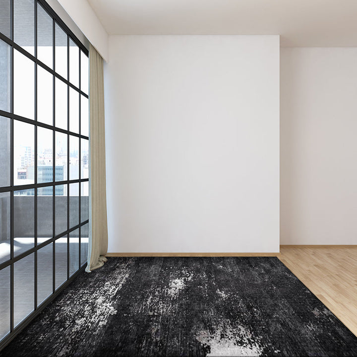 Stornfield | Black Industrial Abstract Rug Polyester Machine Washable Non-Slip Bedroom Rug