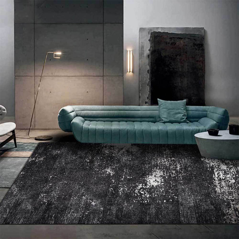 Stornfield | Black Industrial Abstract Rug Polyester Machine Washable Non-Slip Bedroom Rug
