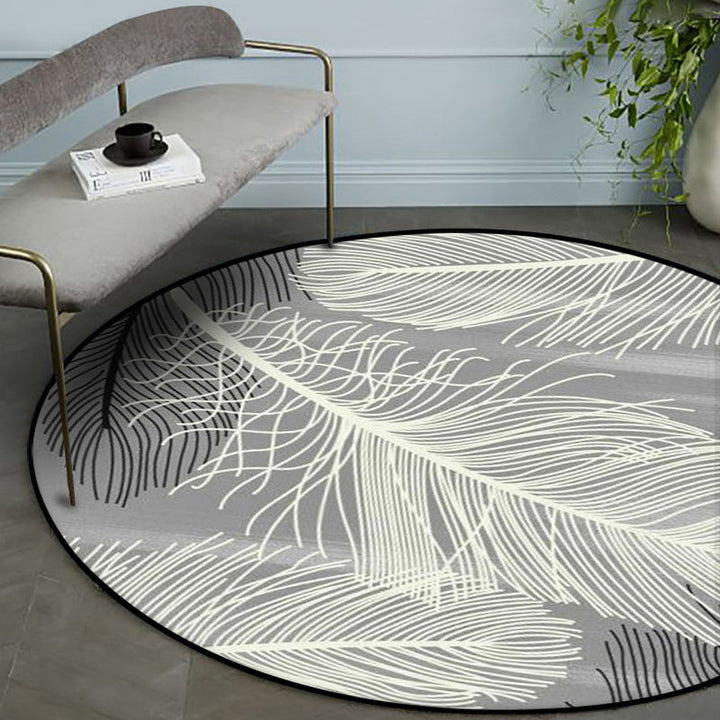 Stornfield | Grey and Black Tropical Rug, Mainly Polyester with Feather Print, Washable with Anti-Slip Backing for Living Room
