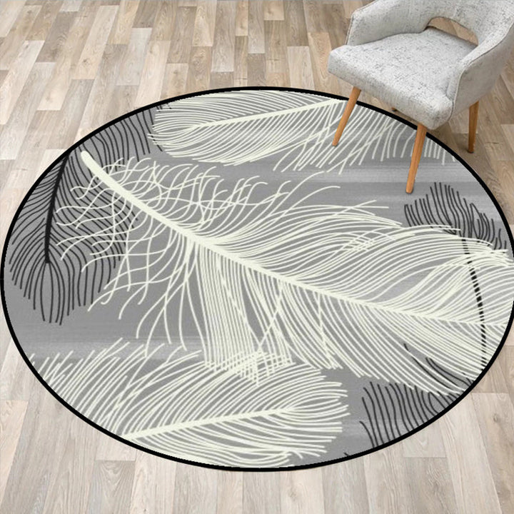 Stornfield | Grey and Black Tropical Rug, Mainly Polyester with Feather Print, Washable with Anti-Slip Backing for Living Room