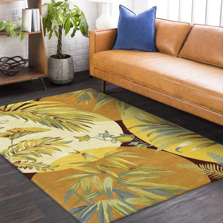 Stornfield | Orange Modern Polyester Botanical Pattern Washable Rug with Non-Slip Backing for Living Room
