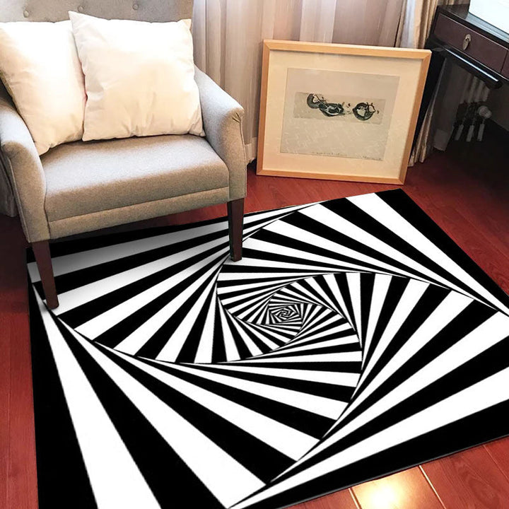 Stornfield | New Black and White 3D Striped Pattern Living Room Rug Machine Washable Non-Slip Polyester Rug