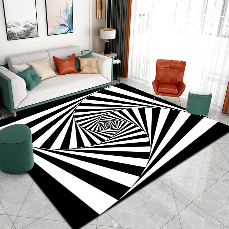 Stornfield | New Black and White 3D Striped Pattern Living Room Rug Machine Washable Non-Slip Polyester Rug