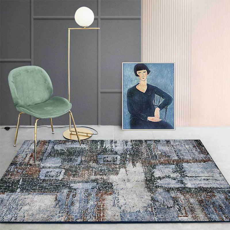 Stornfield | White-Grey Abstract Rug Industrial Polyester Washable Rug with Non-Slip Backing for Living Room