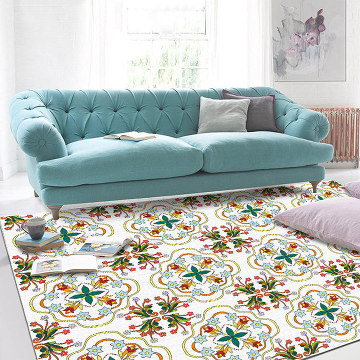 Stornfield | Ivory Bedroom Rug Moroccan Pattern Polyester Rug Washable Stain-Resistant Rug