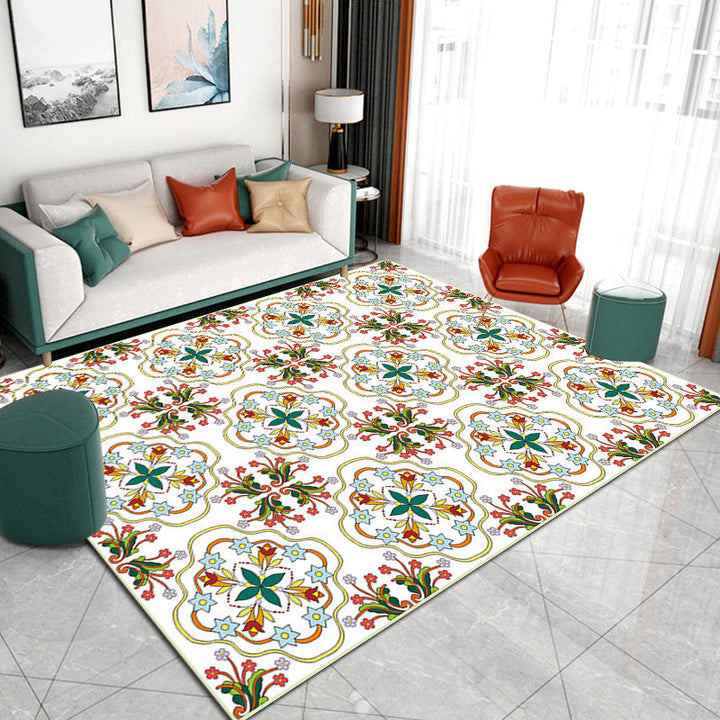 Stornfield | Ivory Bedroom Rug Moroccan Pattern Polyester Rug Washable Stain-Resistant Rug
