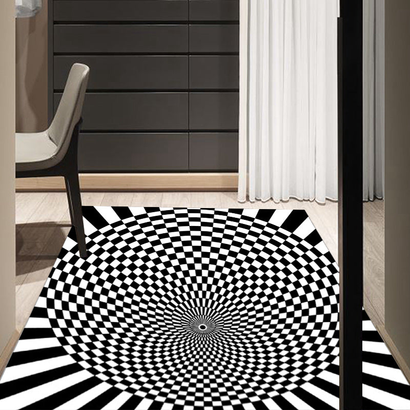 Stornfield | Black and White Novelty 3D Check Pattern Small Polyester Non-Slip Pet-Friendly Bedroom Rug