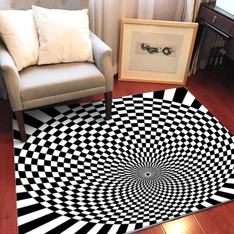 Stornfield | Black and White Novelty 3D Check Pattern Small Polyester Non-Slip Pet-Friendly Bedroom Rug