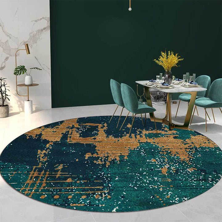 Stornfield | Green and Gold Industrial Polyester Rug Abstract Washable Non-Slip Backing for Living Room