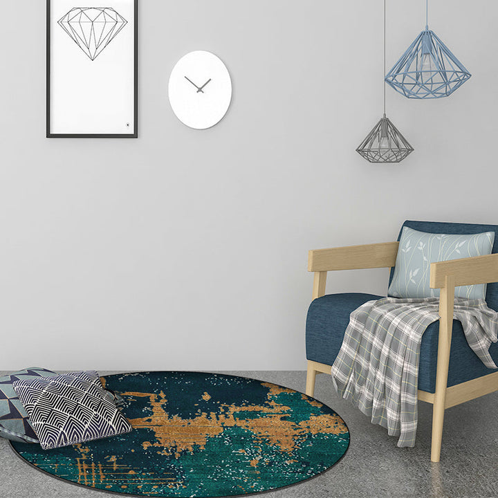 Stornfield | Green and Gold Industrial Polyester Rug Abstract Washable Non-Slip Backing for Living Room
