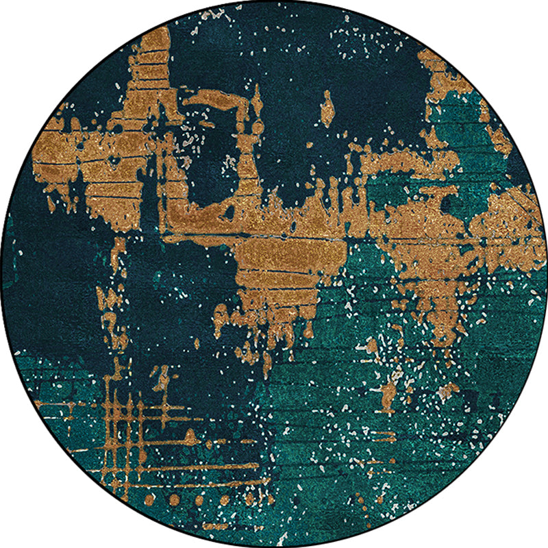 Stornfield | Green and Gold Industrial Polyester Rug Abstract Washable Non-Slip Backing for Living Room
