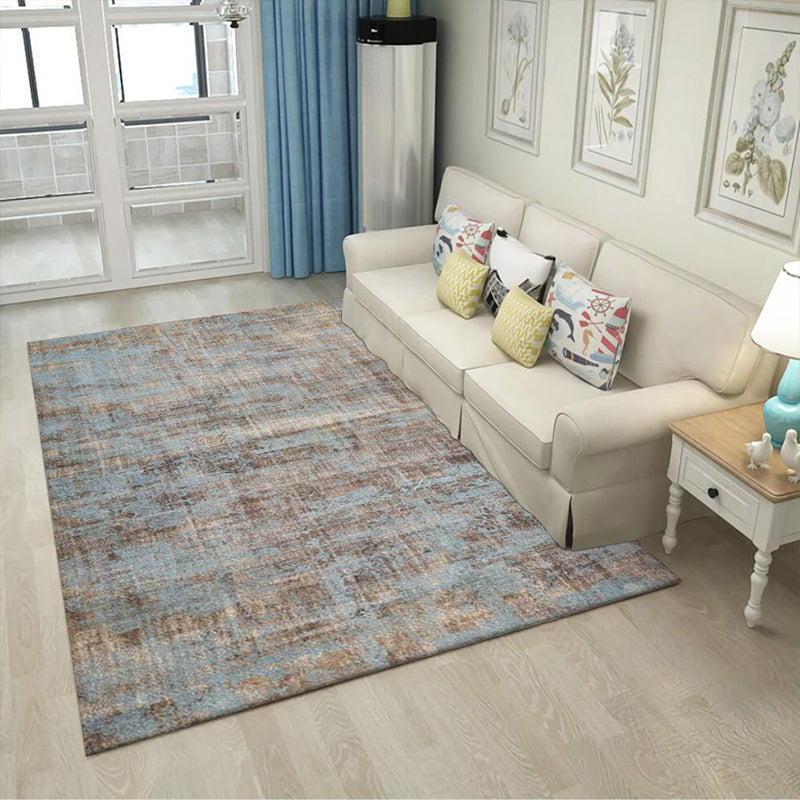 Stornfield | Abstract Industrial Washable Brown and Blue Polyester Rug, Non-Slip Backing, Living Room Carpet