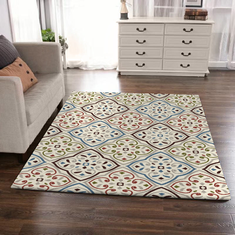 Stornfield | Ivory Bedroom Rug Moroccan Pattern Polyester Rug Washable Stain-Resistant Rug