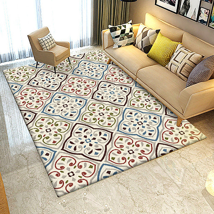 Stornfield | Ivory Bedroom Rug Moroccan Pattern Polyester Rug Washable Stain-Resistant Rug