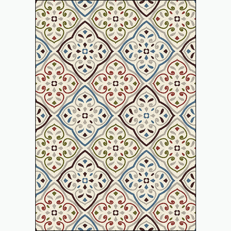 Stornfield | Ivory Bedroom Rug Moroccan Pattern Polyester Rug Washable Stain-Resistant Rug