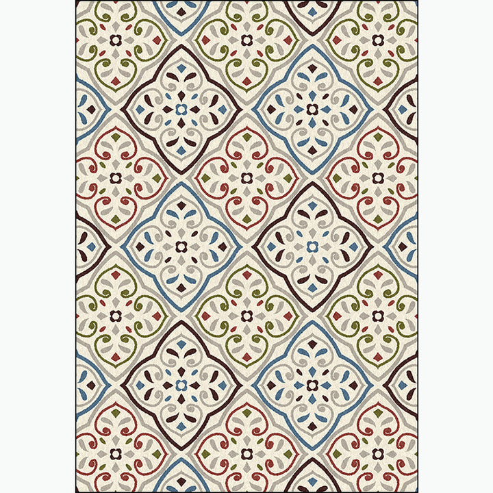Stornfield | Ivory Bedroom Rug Moroccan Pattern Polyester Rug Washable Stain-Resistant Rug