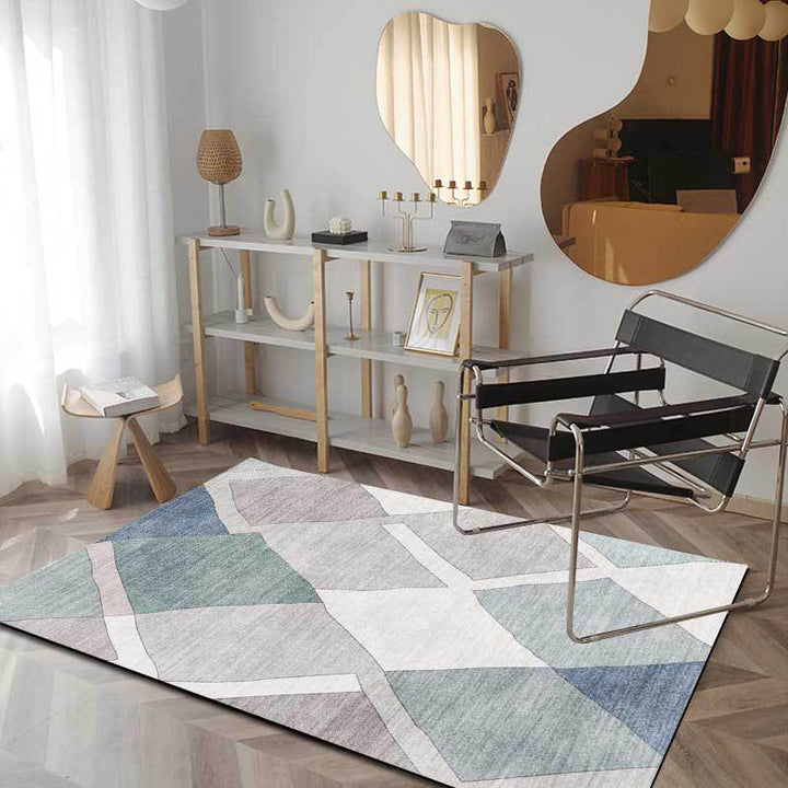 Stornfield | Ivory Diamond Print Clever Living Room Rug Polyester Machine Washable Non-Slip Area Rug