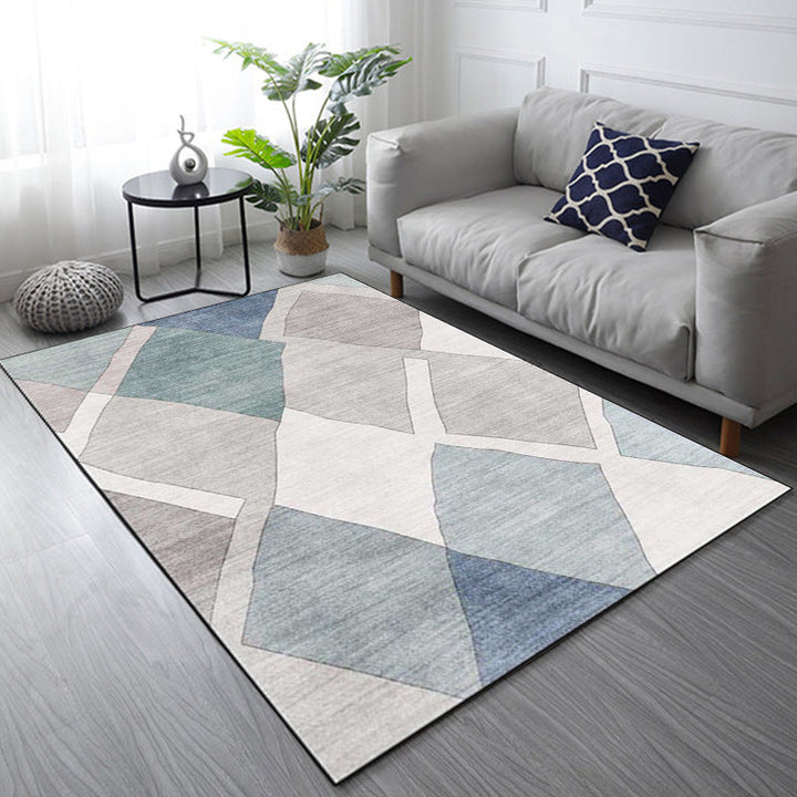 Stornfield | Ivory Diamond Print Clever Living Room Rug Polyester Machine Washable Non-Slip Area Rug