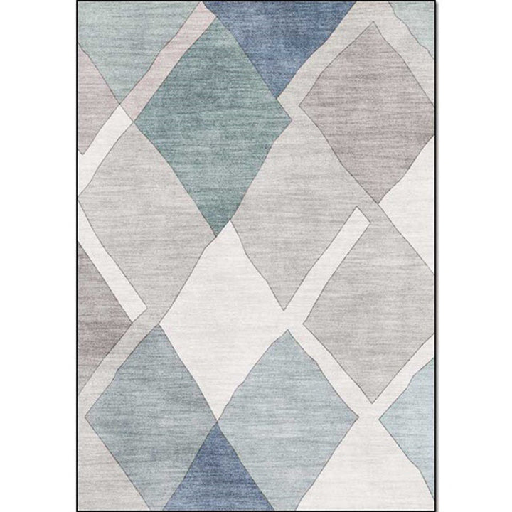 Stornfield | Ivory Diamond Print Clever Living Room Rug Polyester Machine Washable Non-Slip Area Rug