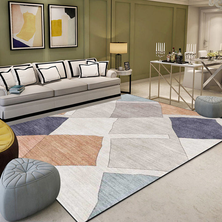 Stornfield | Ivory Diamond Print Clever Living Room Rug Polyester Machine Washable Non-Slip Area Rug