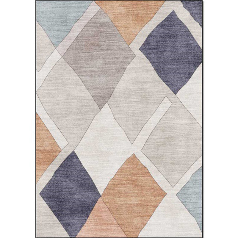Stornfield | Ivory Diamond Print Clever Living Room Rug Polyester Machine Washable Non-Slip Area Rug
