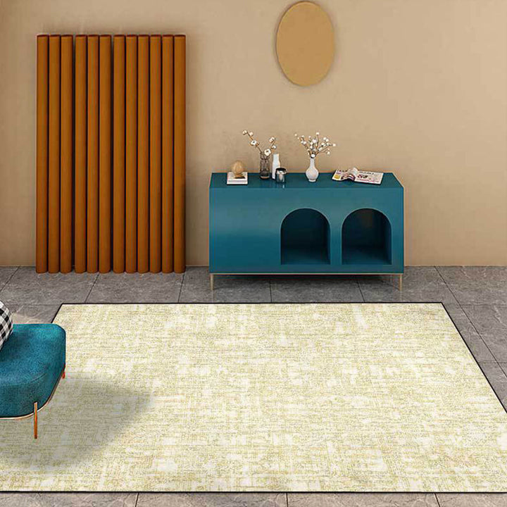 Stornfield | Simple Abstract Yellow Polyester Machine Washable Non-Slip Bedroom Rug