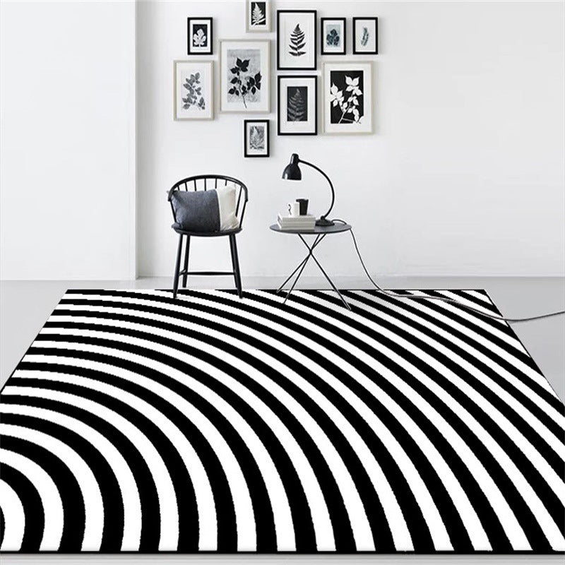 Stornfield | Novelty Black and White Half-Arch 3D Pattern Bedroom Rug Non-Slip Stain-Resistant Polyester