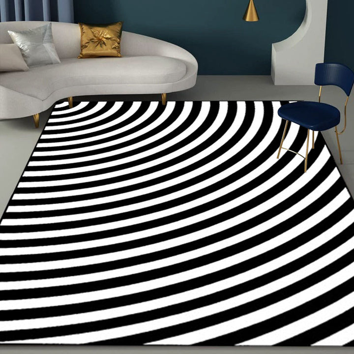 Stornfield | Novelty Black and White Half-Arch 3D Pattern Bedroom Rug Non-Slip Stain-Resistant Polyester